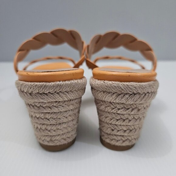 Stuart Weitzman Twist Espadrille Womens 8 Mango Leather Jute Wedge Sandal - Picture 10 of 16